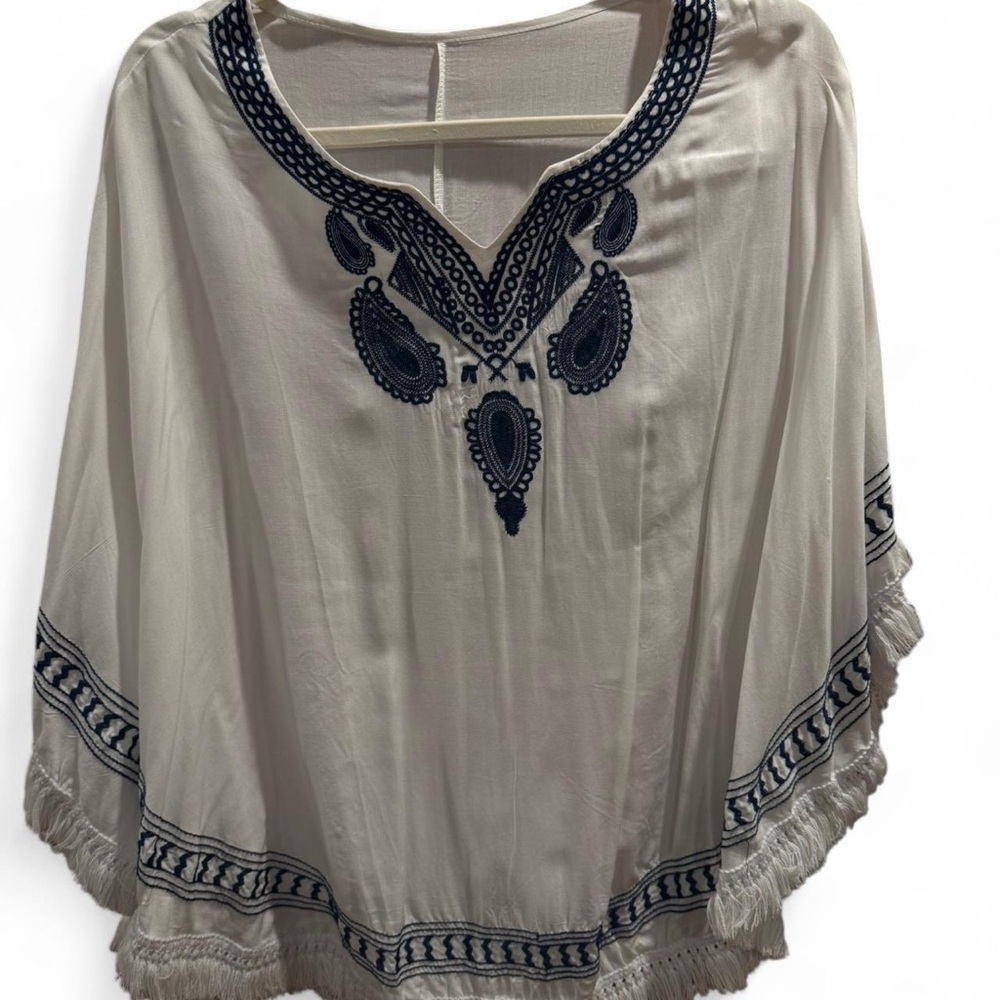 Navy Blue and White Boho Beach Cover Up